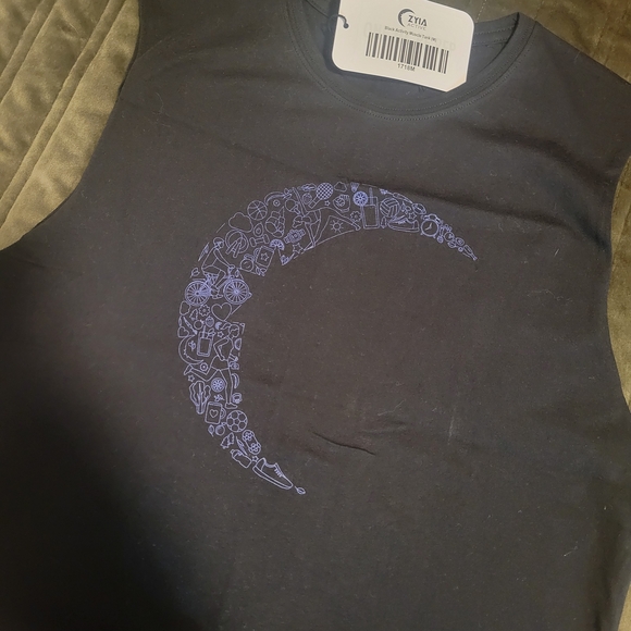 ZYIA Black Muscle Tank with Purple Crescent Moon Accent - Picture 2 of 11